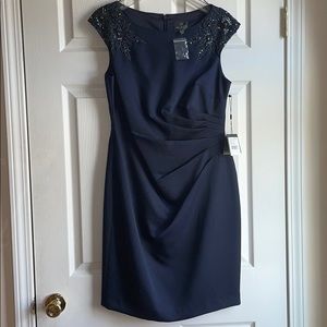 Adrianna Papell satin midi dress side ruching